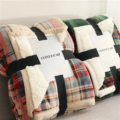 Selimut Sherpa Kotak-kotak Krismas